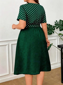 jkthpu-45 Plus Size Polka Dot ALine Dress Chic  Washable