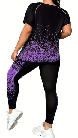 jkthpu-45 Plus Size Printed Athleisure TwoPiece Set