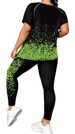 jkthpu-45 Plus Size Printed Athleisure TwoPiece Set
