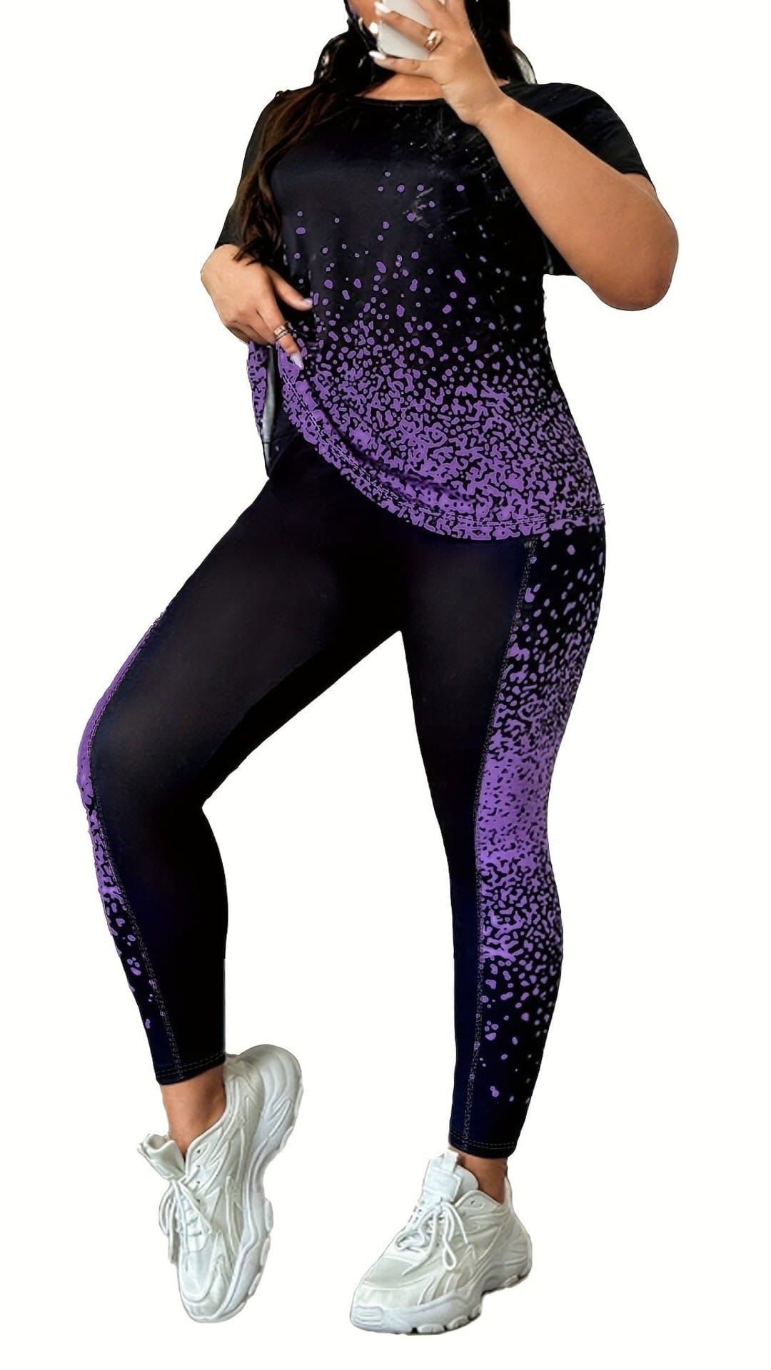 jkthpu-45 Plus Size Printed Athleisure TwoPiece Set