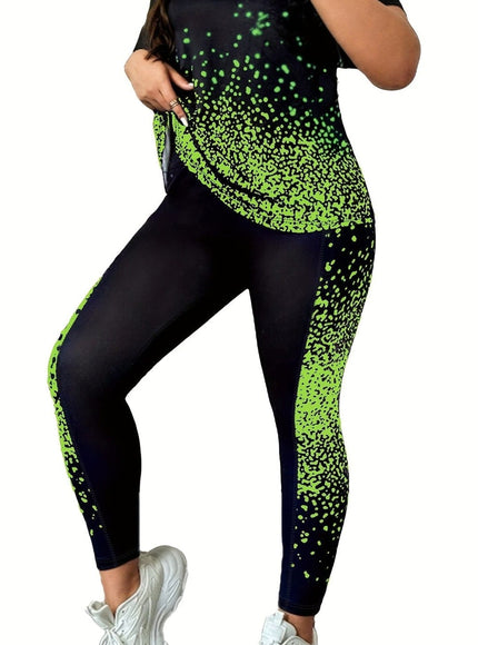 jkthpu-45 Plus Size Printed Athleisure TwoPiece Set