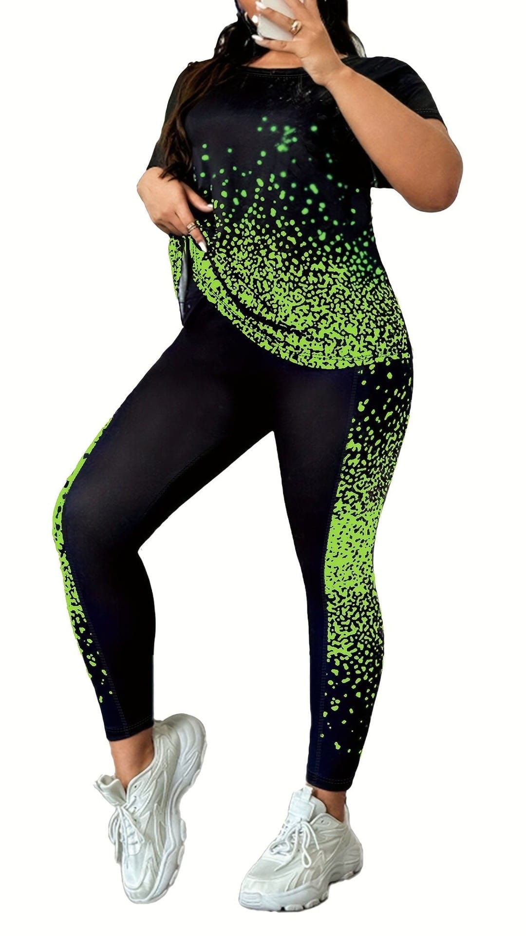 jkthpu-45 Plus Size Printed Athleisure TwoPiece Set