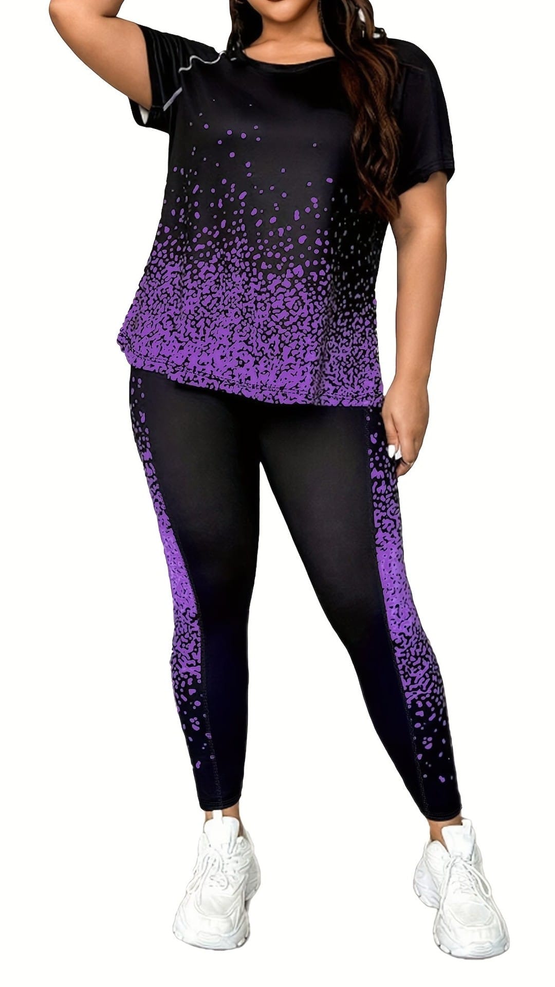 jkthpu-45 Plus Size Printed Athleisure TwoPiece Set