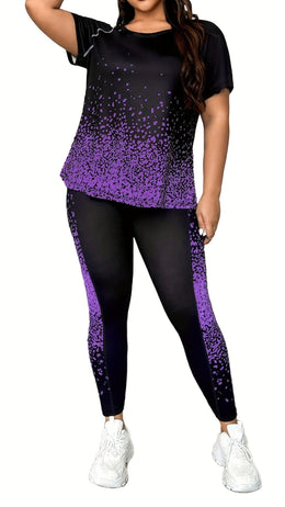 jkthpu-45 Plus Size Printed Athleisure TwoPiece Set