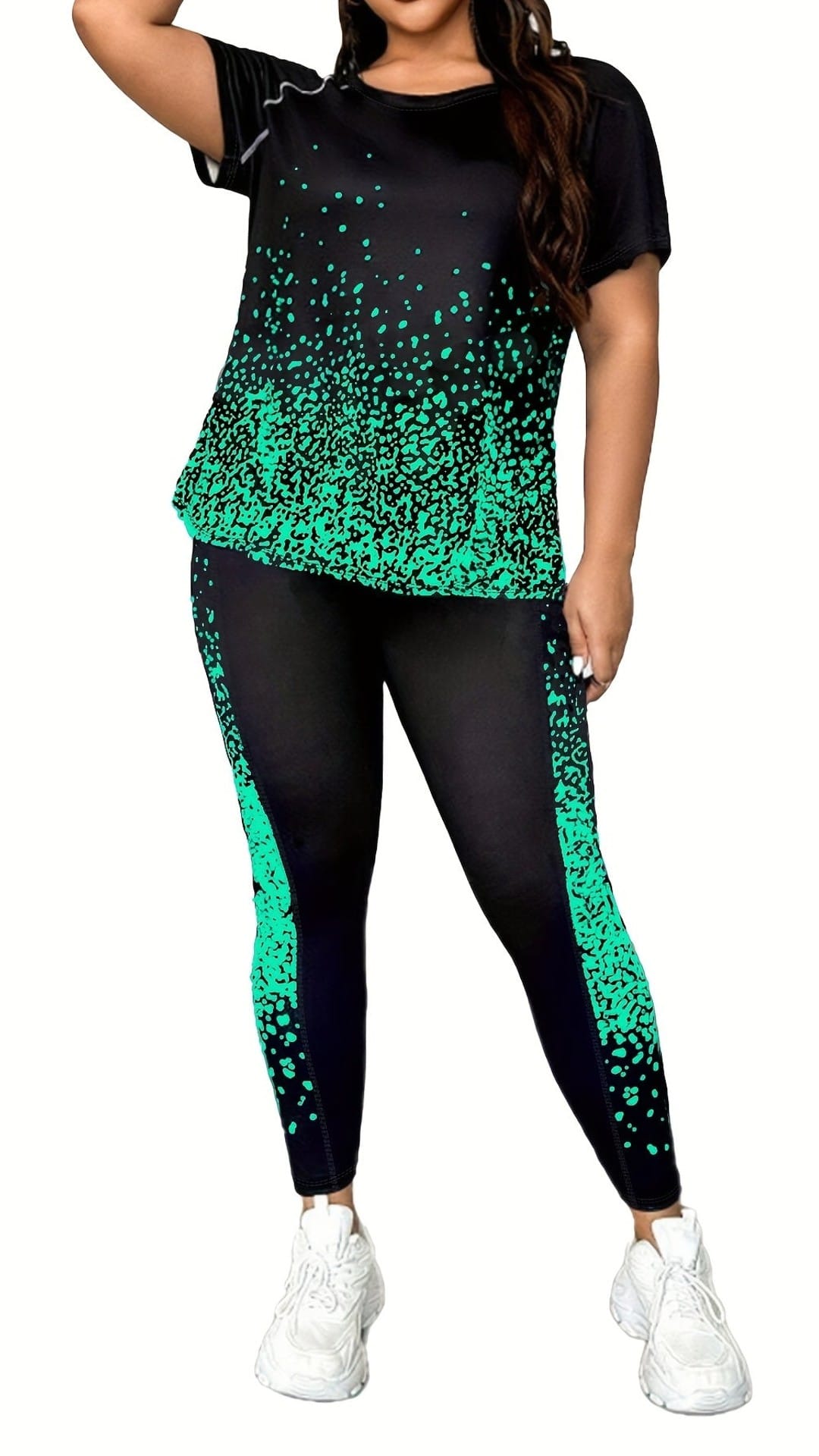 jkthpu-45 Plus Size Printed Athleisure TwoPiece Set