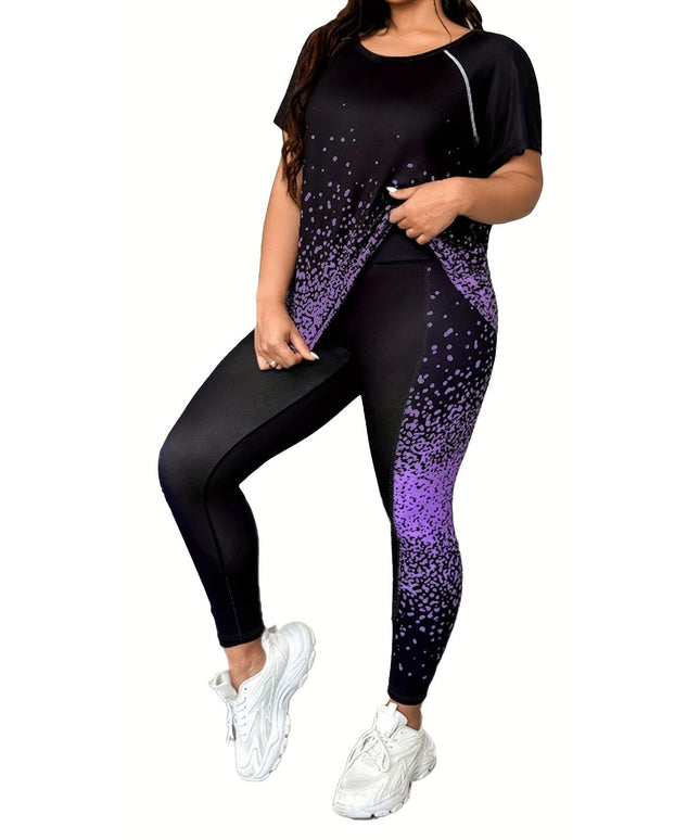 jkthpu-45 Plus Size Printed Athleisure TwoPiece Set