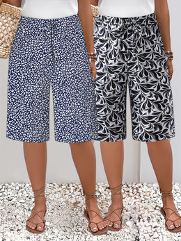 jkthpu-45 Plus Size Printed Beach Vacation TwoPiece Shorts Set