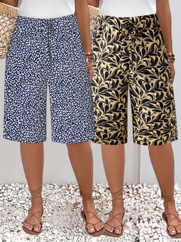 jkthpu-45 Plus Size Printed Beach Vacation TwoPiece Shorts Set