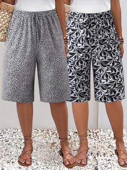 jkthpu-45 Plus Size Printed Beach Vacation TwoPiece Shorts Set