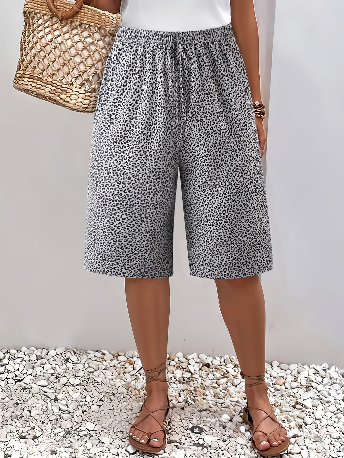 jkthpu-45 Plus Size Printed Beach Vacation TwoPiece Shorts Set