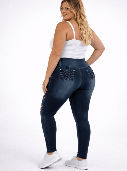 KissICON Plus Size Printed Denim Look Leggings – Stretchy High Waist