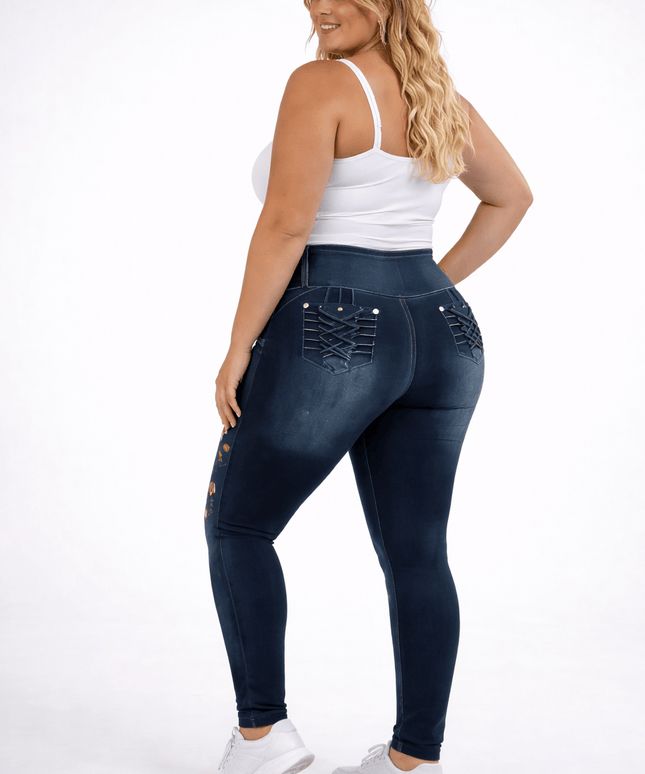 KissICON Plus Size Printed Denim Look Leggings – Stretchy High Waist