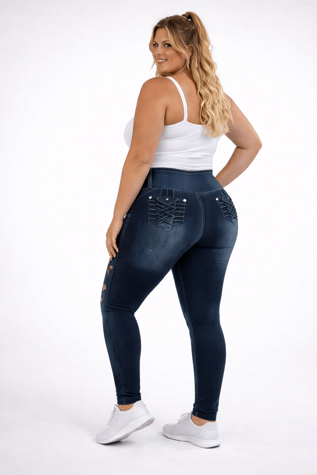 KissICON Plus Size Printed Denim Look Leggings – Stretchy High Waist