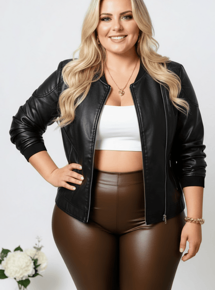 jkthpu-45 Plus Size PU Leather SpringAutumn Biker Jacket