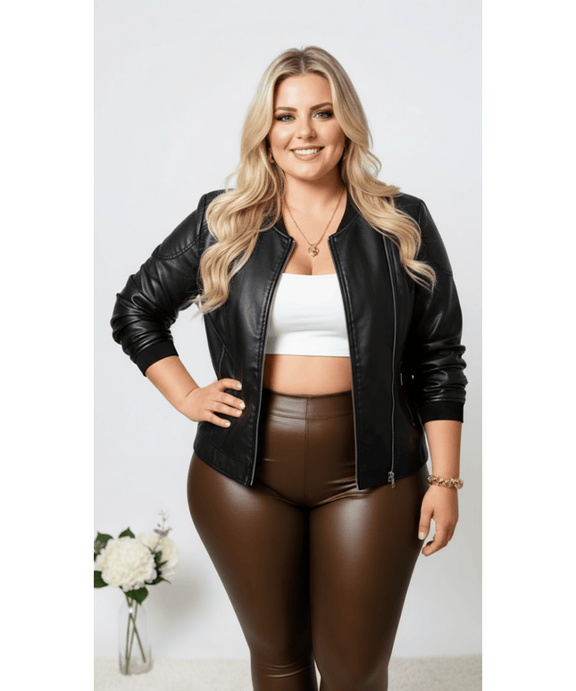 jkthpu-45 Plus Size PU Leather SpringAutumn Biker Jacket