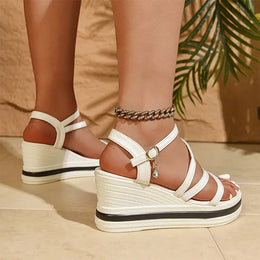 KissICON Plus Size Pu Leather Wedges Sandals for Women