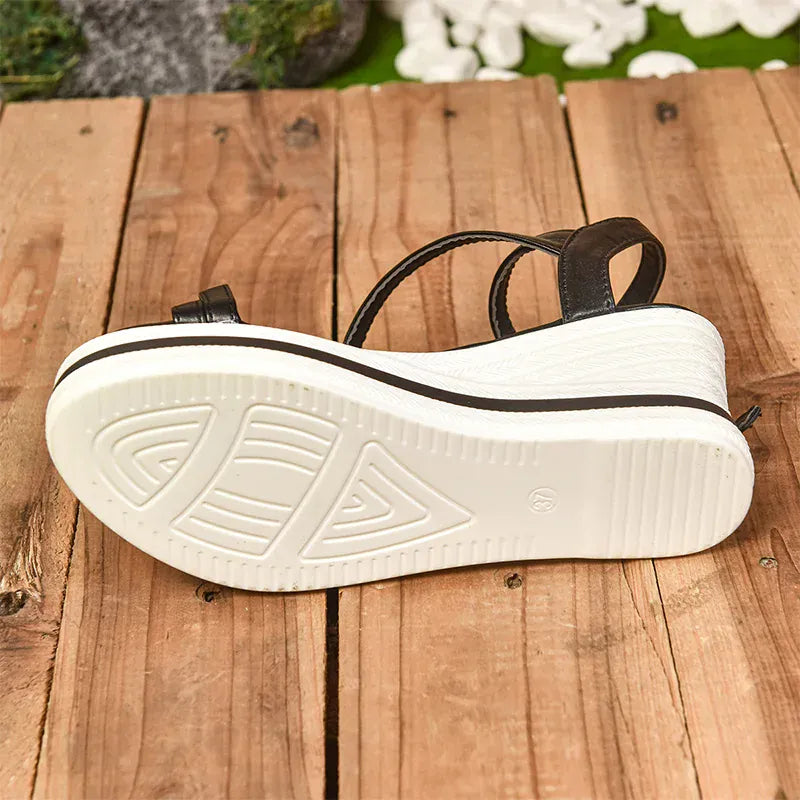 KissICON Plus Size Pu Leather Wedges Sandals for Women