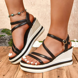 KissICON Plus Size Pu Leather Wedges Sandals for Women