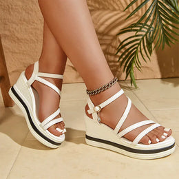 KissICON Plus Size Pu Leather Wedges Sandals for Women