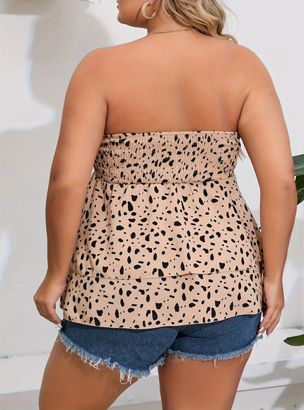 jkthpu-45 boobtube Plus Size Puff Sleeve Printed Ruffled Layered Top