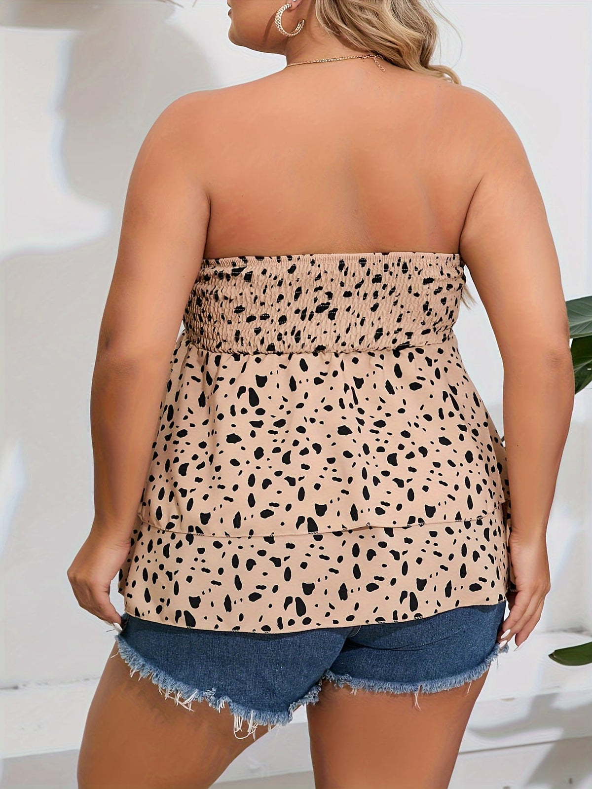 jkthpu-45 boobtube Plus Size Puff Sleeve Printed Ruffled Layered Top