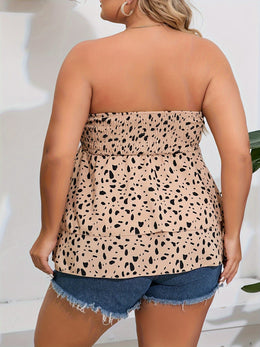 jkthpu-45 boobtube Plus Size Puff Sleeve Printed Ruffled Layered Top