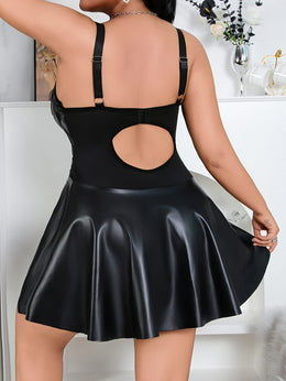 jkthpu-45 Plus Size Punk Style PU Square Decorative Buckle Underwire Sexy Lingerie Dress, Plus Size Lingerie Dress, Sexy Outfits for Women, Beautiful Sexy Open Back Dress, Glow In The Dark Lingerie, Sexy Lingerie Plus Size, Sexy Plus Size Dress, Erotic Lingerie, Se