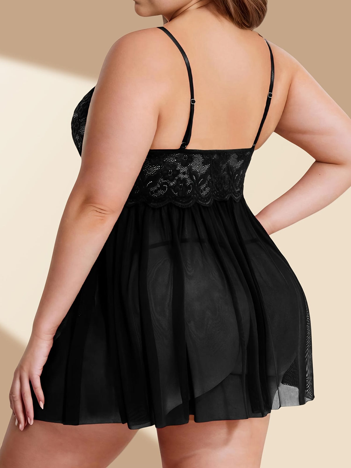 jkthpu-45 Plus Size Red Lace Babydoll Nightdress - Sexy Criss Cross Strappy Design, Floral Mesh Sheer Sleepwear for Women, Ruffle Swing, Hand Wash Only, Babydoll Nightie Sleepwear