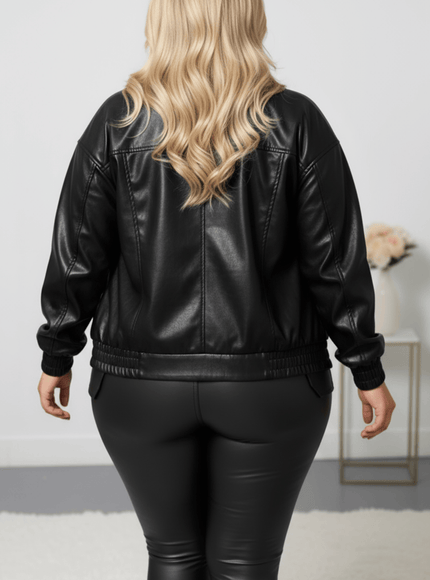 jkthpu-45 Plus Size Retro PU Biker Jacket AutumnWinter Chic Commute