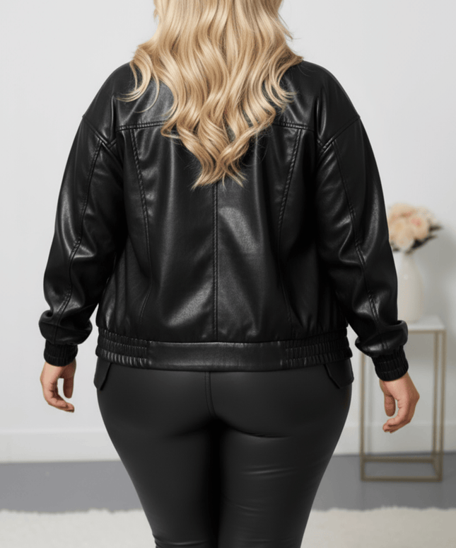 jkthpu-45 Plus Size Retro PU Biker Jacket AutumnWinter Chic Commute