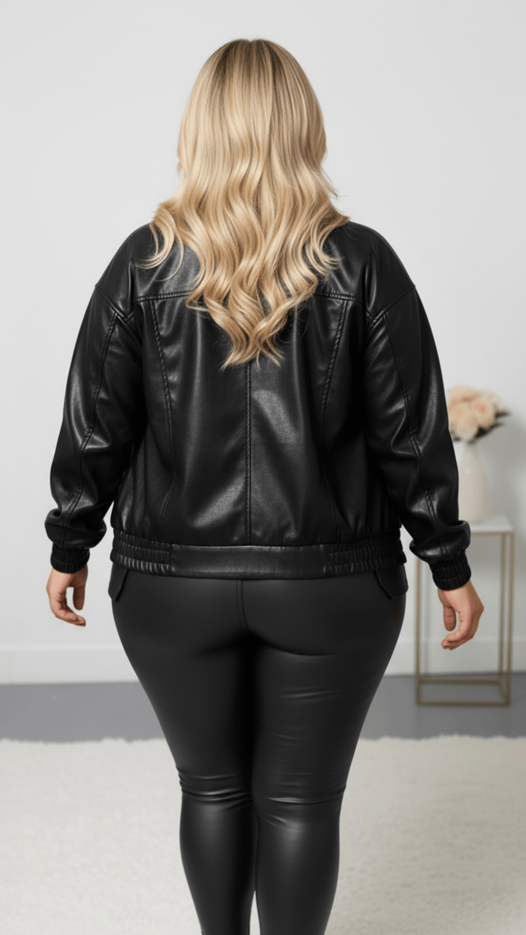 jkthpu-45 Plus Size Retro PU Biker Jacket AutumnWinter Chic Commute