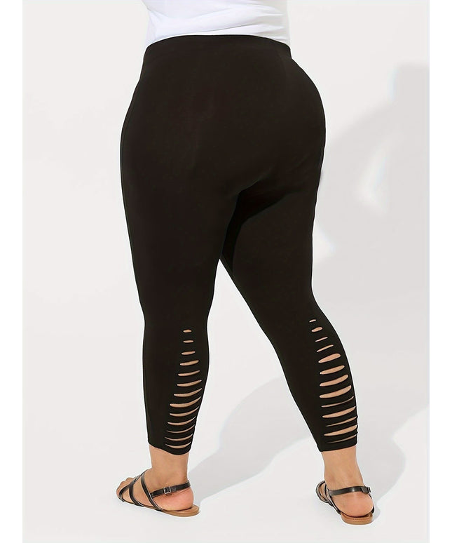 jkthpu-45 Plus Size Ripped Hem Skinny Pants  Stretchy Black