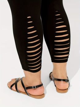 jkthpu-45 Plus Size Ripped Hem Skinny Pants  Stretchy Black