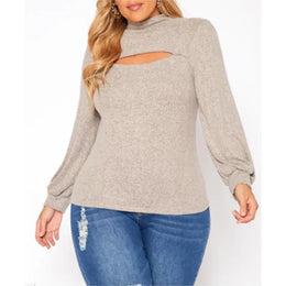 Dropshipman Plus Size Roll Neck Hollow Out Sweater – Loose Warm Pullover