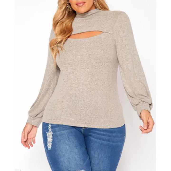Plus Size Roll Neck Hollow Out Sweater – Loose Warm Pullover