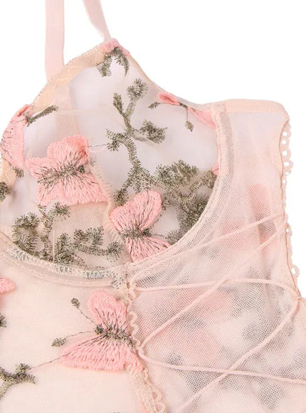 KissICON Plus Size Romantic Butterfly Women Bra and Panties Erotic Embroidery Underwear Set Erotic Sexy Lingerie Set