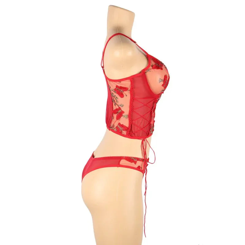 KissICON Plus Size Romantic Butterfly Women Bra and Panties Erotic Embroidery Underwear Set Erotic Sexy Lingerie Set
