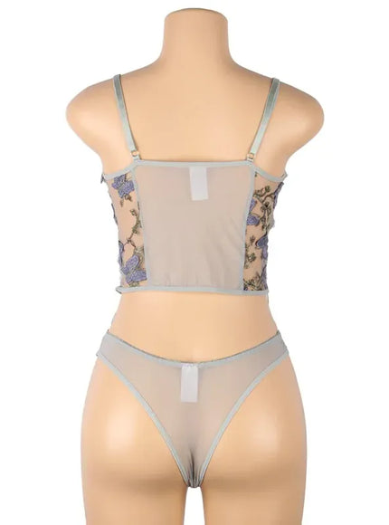 KissICON Plus Size Romantic Butterfly Women Bra and Panties Erotic Embroidery Underwear Set Erotic Sexy Lingerie Set