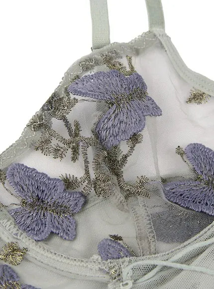 KissICON Plus Size Romantic Butterfly Women Bra and Panties Erotic Embroidery Underwear Set Erotic Sexy Lingerie Set