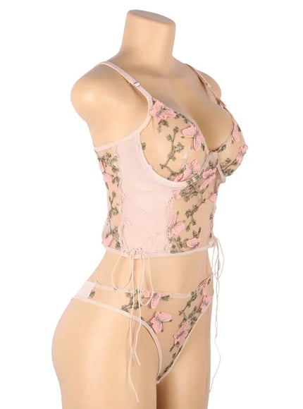 KissICON Plus Size Romantic Butterfly Women Bra and Panties Erotic Embroidery Underwear Set Erotic Sexy Lingerie Set