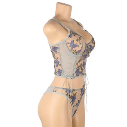 KissICON Plus Size Romantic Butterfly Women Bra and Panties Erotic Embroidery Underwear Set Erotic Sexy Lingerie Set