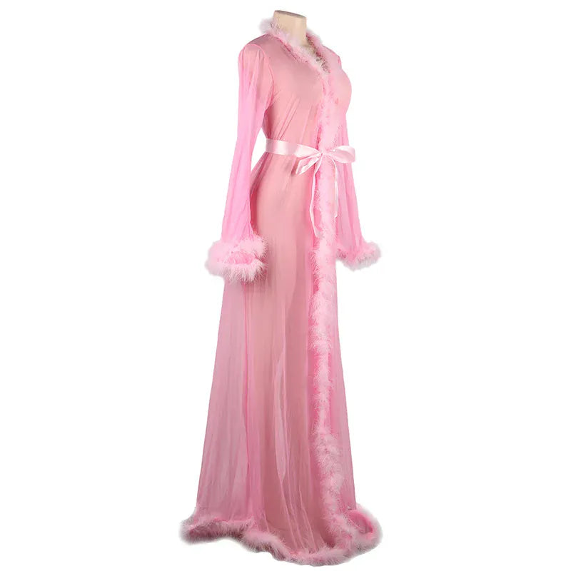 KissICON Plus size romantic pajamas with plush rolled edges Luxury  sexy nightgown night wear Sleepwear for Ladies