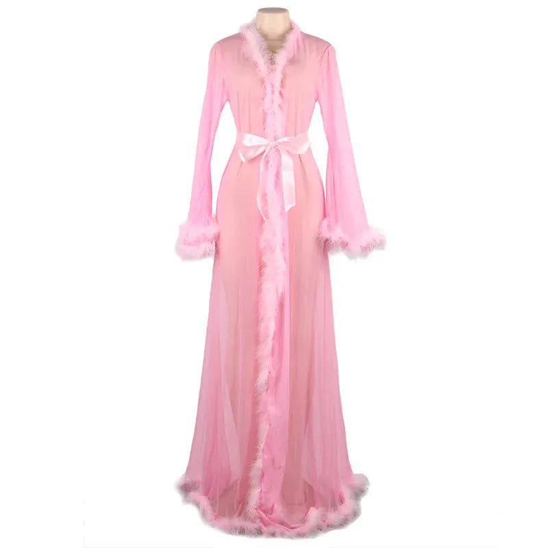 KissICON Plus size romantic pajamas with plush rolled edges Luxury  sexy nightgown night wear Sleepwear for Ladies