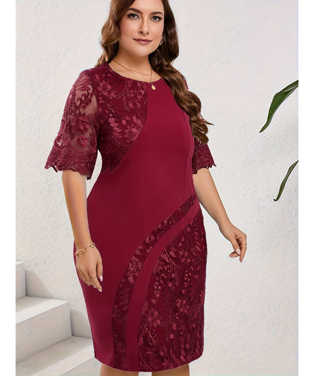 jkthpu-45 Plus Size, 's Blue & Navy Blue Short Sleeve A-Line Dress with Intricate Light Blue Lace-like Chinese Embroidery - Slim-Fit Summer Wedding Guest Dress, Party & Semi-Formal Attire, Machine Washable