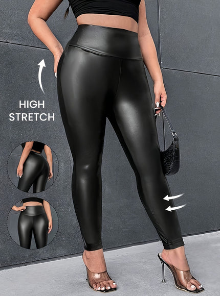 jkthpu-45 Plus Size, 's Elegant Black PU Leather Leggings