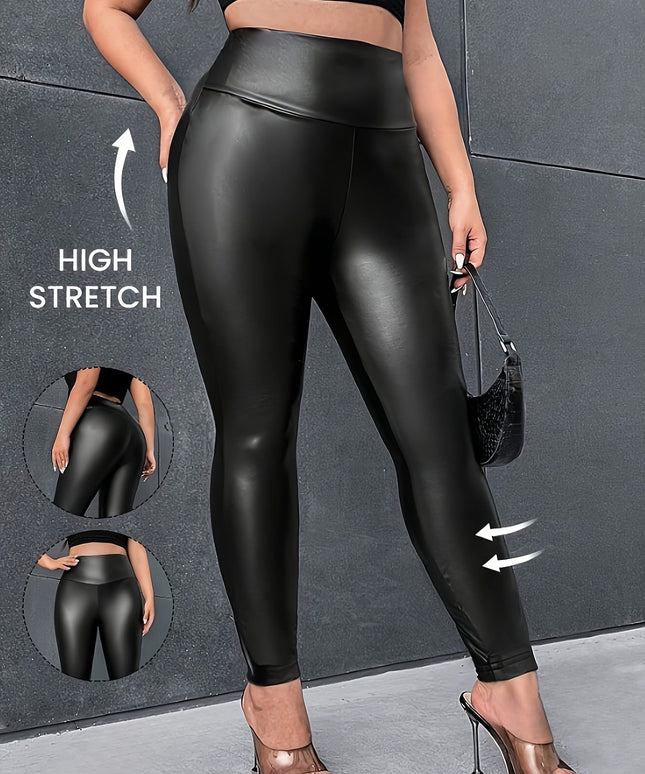 jkthpu-45 Plus Size, 's Elegant Black PU Leather Leggings