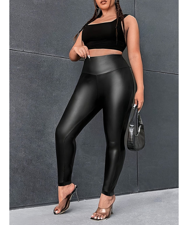 jkthpu-45 Plus Size, 's Elegant Black PU Leather Leggings