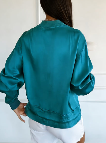 KissICON Outerwear Plus Size Satin Peacock Blue Drawstring Jacket