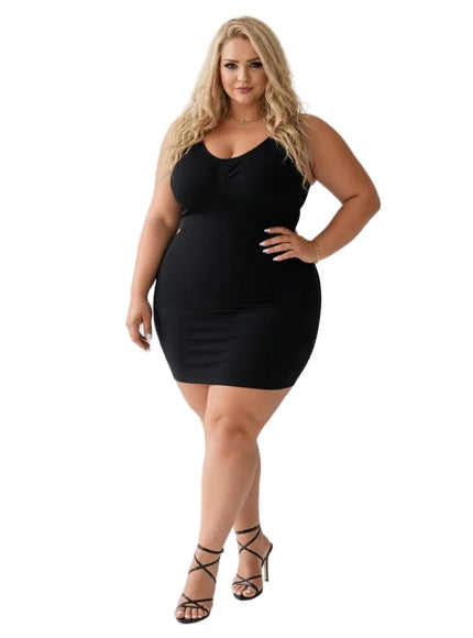 KissICON Plus Size Seamless Deep V Tummy Control Camisole Dress