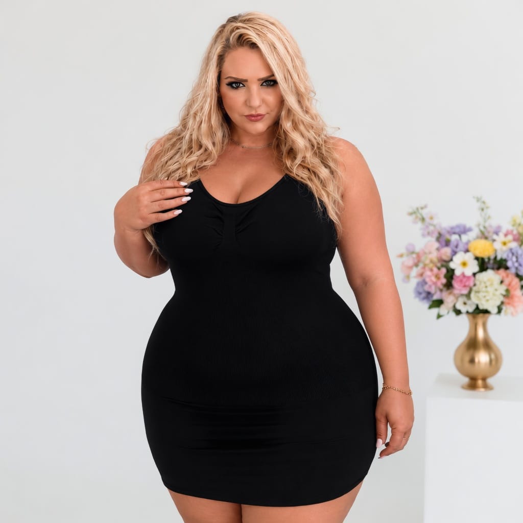 KissICON Plus Size Seamless Deep V Tummy Control Camisole Dress